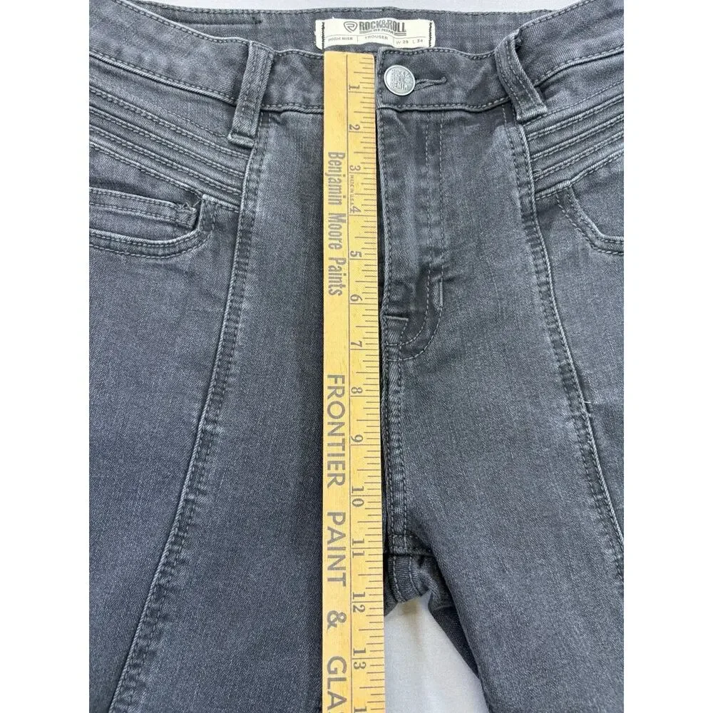 Women’s Rock & Roll Black Jeans High Rise Trouser Wide Boot Cut W29 X 34L - Picture 3 of 10